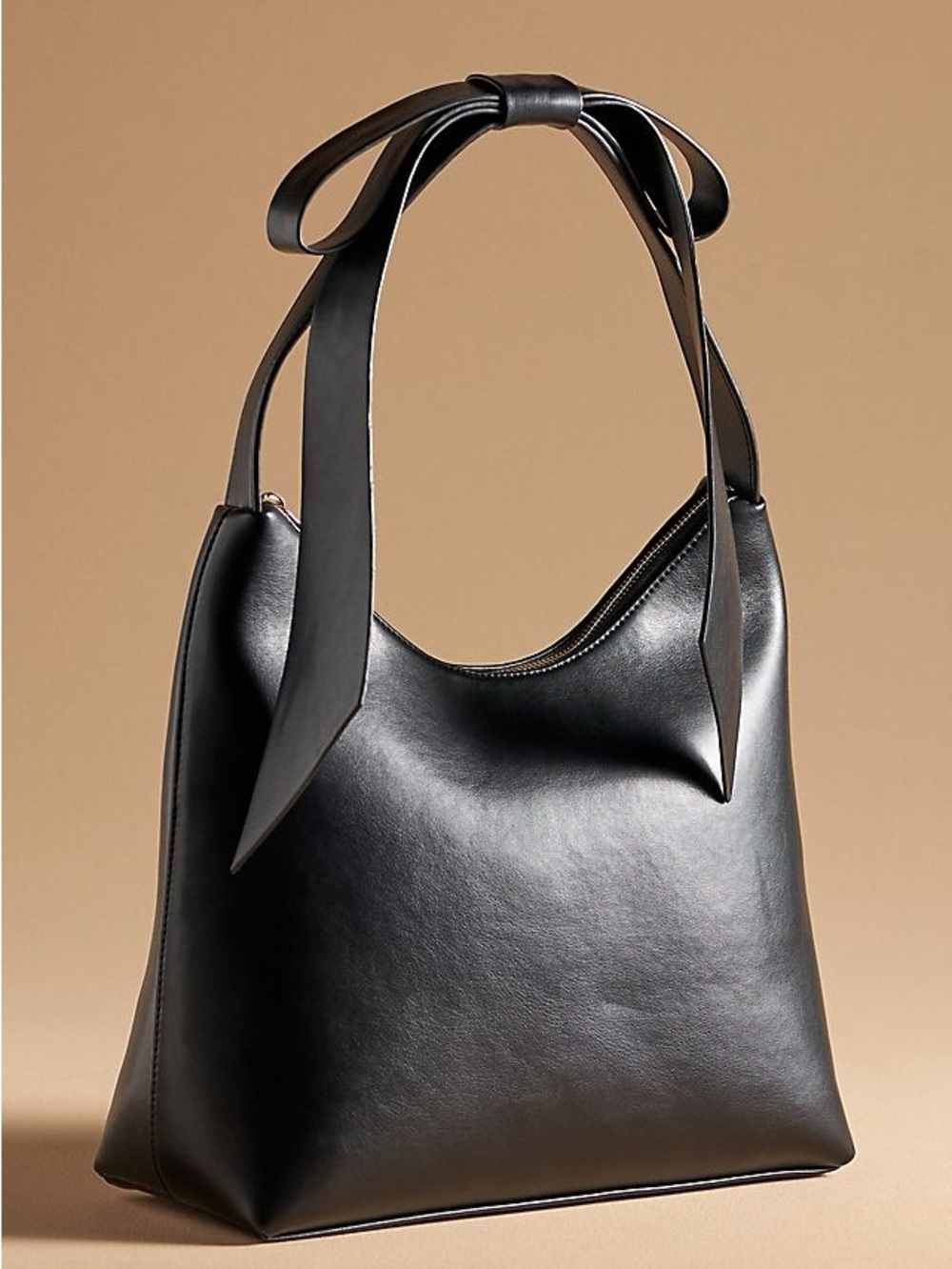 Anthropologie Black Leather Shoulder Bag with Bow Strap